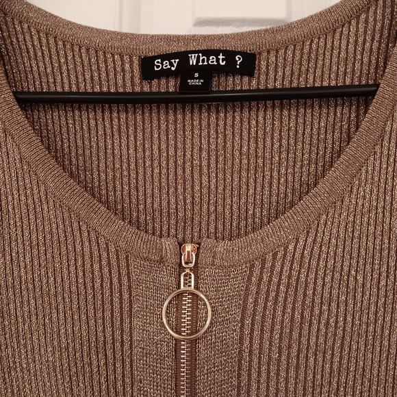 Sparkling Brown Ribbed Knit Bodycon Dress - Picture 4 of 4